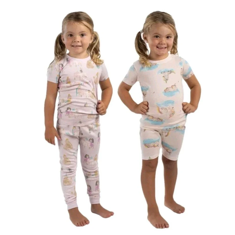 Burt's Bees 4pc Pajama Set 100% Organic Cotton Unicorn Tea Party Pink Girls 2T